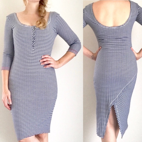 Free People Dresses & Skirts - Free People Ribbed Henley Blue Striped Midi Dress